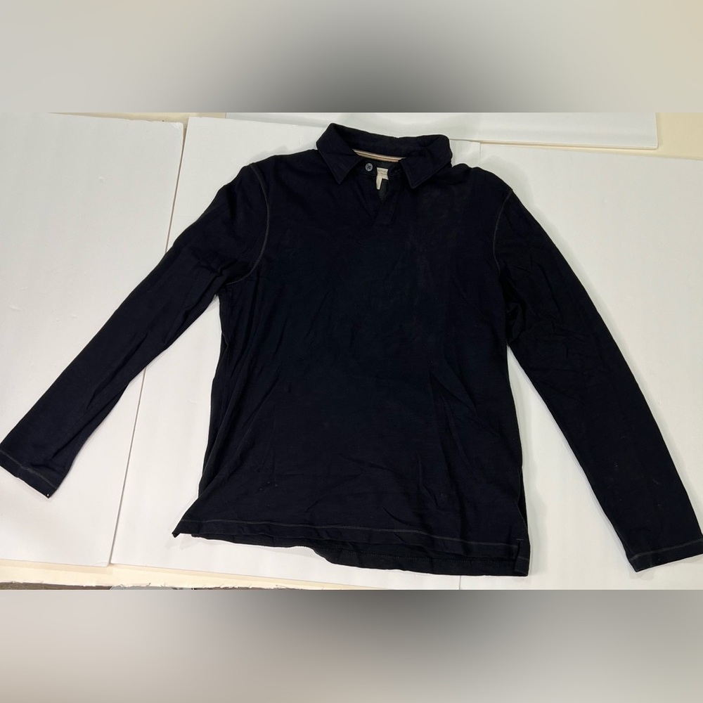 BANANA REPUBLIC - Long Sleeve Polo:  Lightweight, Black, Medium